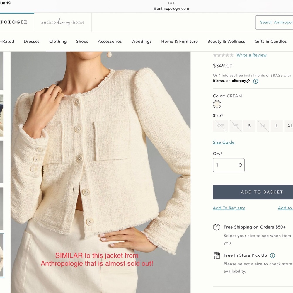 Cropped jacket in a Boucle fabric,  very similar to Anthropologie Jacket! - Picture 3 of 8